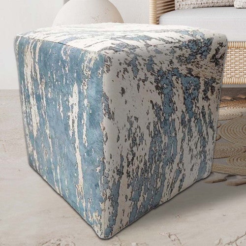 Confetti Gray Cowhide Square Pouf