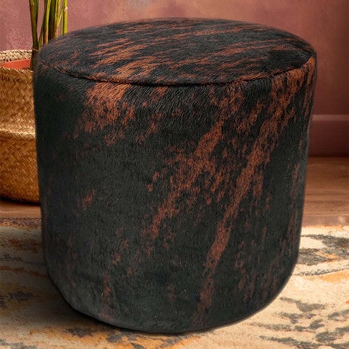 Dark Brindle Cowhide Round Pouf