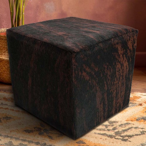 Dark Brindle Cowhide Square Pouf