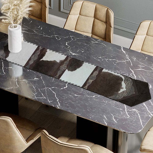 Fringed Dutch Brown & Gator Embossed Table Runner - 96 Inch