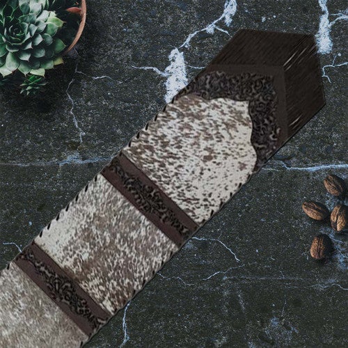 Fringed Tan Floral Embossed Leather Table Runner - 96 Inch