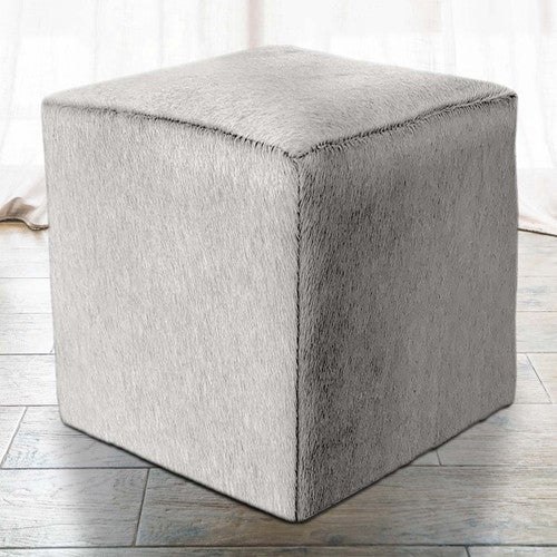 Gray Cowhide Square Pouf