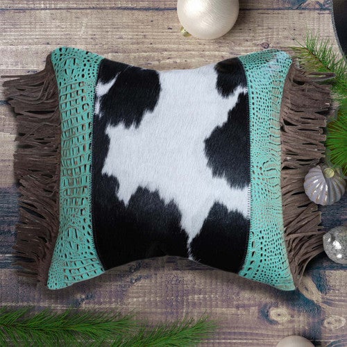 Gator Embossed Turquoise Cowhide Pillow - Small