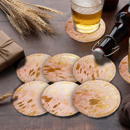 Gold Gilded Cowhide Coaster Set
