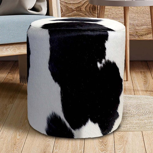 Holstein Cowhide Round Pouf