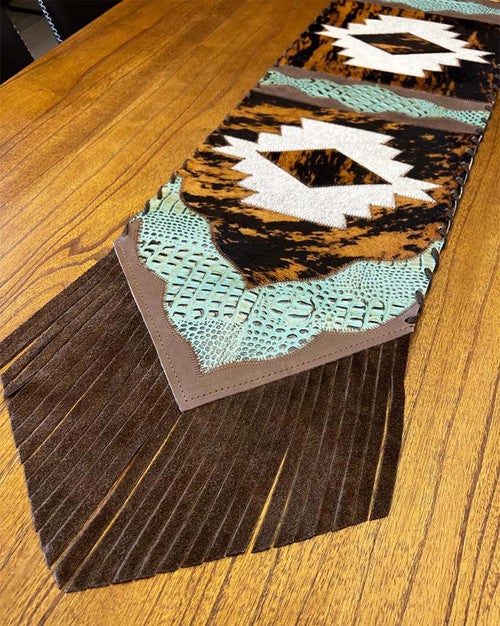 Harmony Brindle & Teal Faux Gator Table Runner - 120 Inch