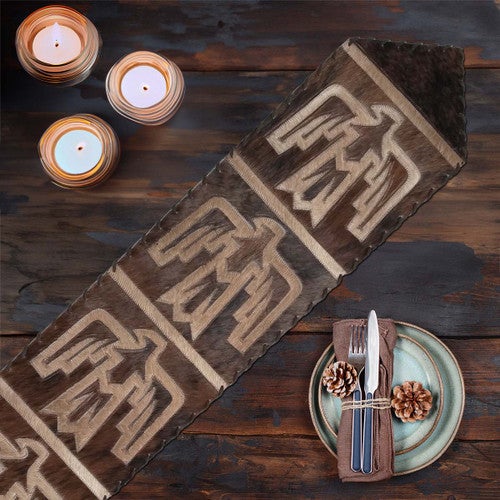 Lightning Hawk Brindle Leather Table Runner - 120 Inch