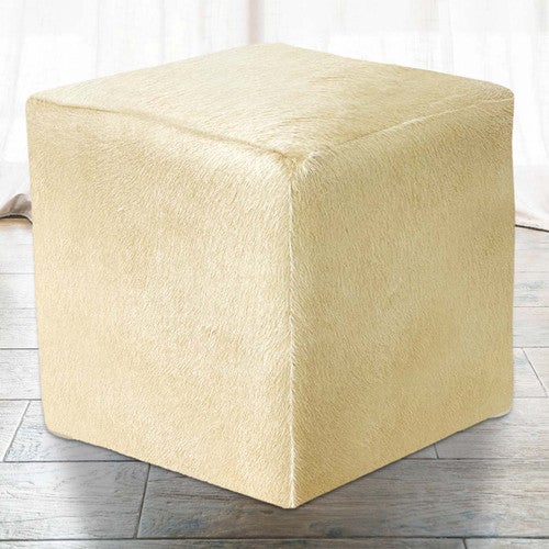 Light Sand Cowhide Square Pouf