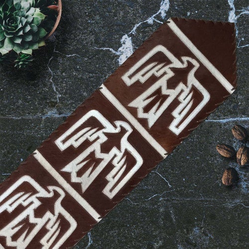 Lightning Hawk Brown Leather Table Runner - 120 Inch