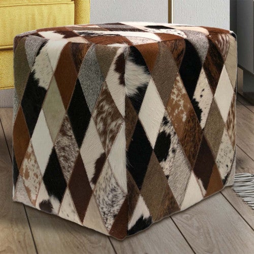 Mosaic Cowhide Square Pouf