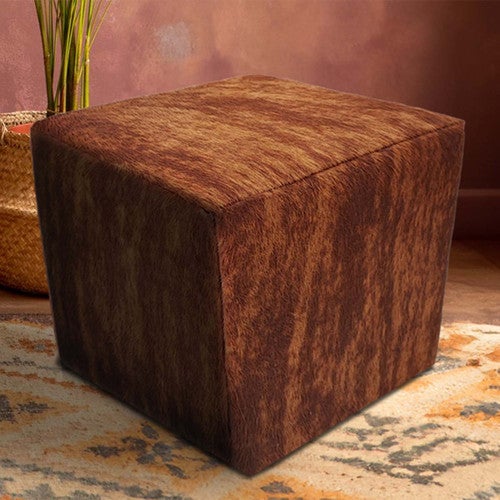 Red Brindle Cowhide Square Pouf