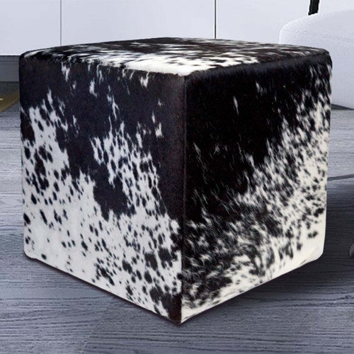 Salt & Pepper Cowhide Square Pouf