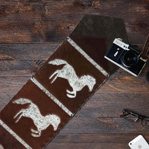 Fringed Running Horses Dark Brown Table Runner - 120 Inch