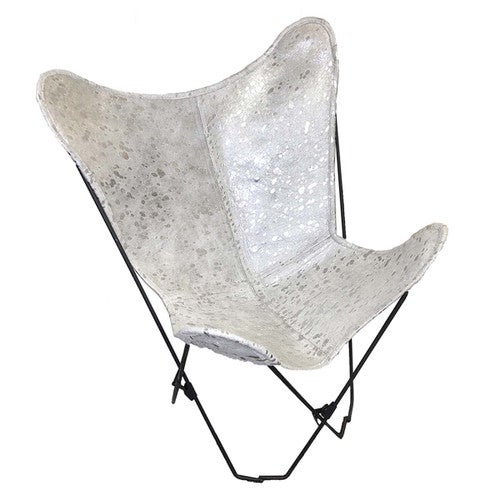 Silver Splashed Cowhide Sling Chair