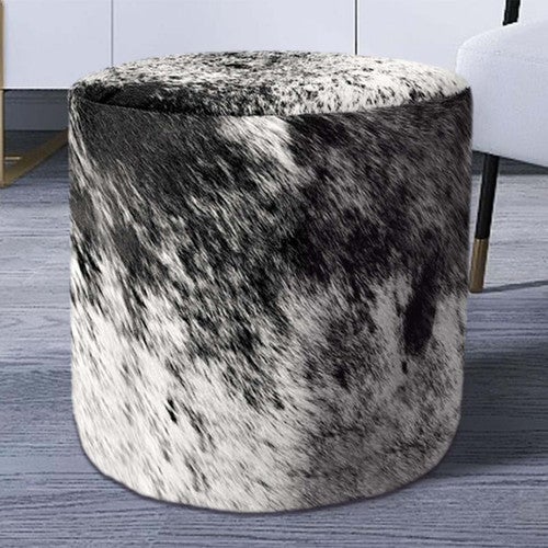 Salt & Pepper Cowhide Round Pouf