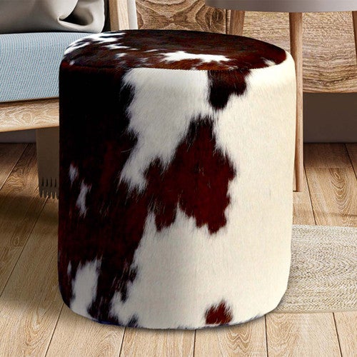 Tricolor Cowhide Round Pouf