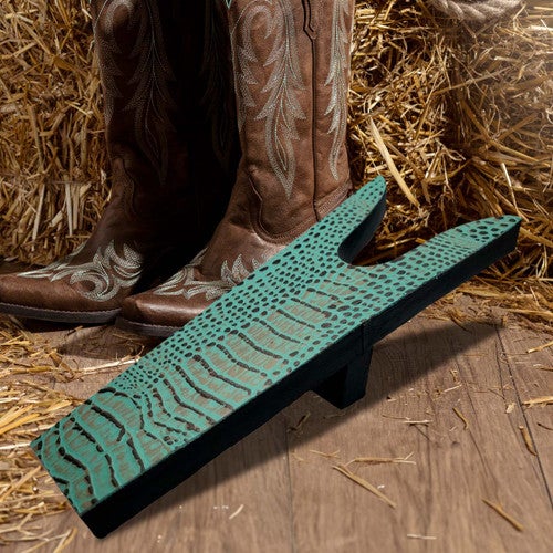 Turquoise Embossed Gator Print Leather Boot Jack