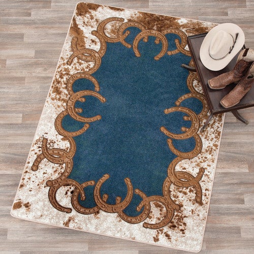 Horseshoe & Cowhide Denim Blue Rug Collection