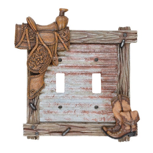 Barnwood Boots & Saddle Double Switch Plate - CLEARANCE