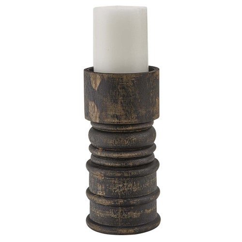 Brushed Wood Candlestick - Short