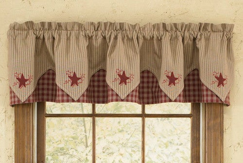 Red Embroidered Stars Pointed Valance