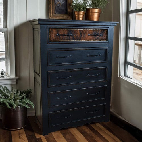 Brindle Cowhide Panel 5-Drawer Chest
