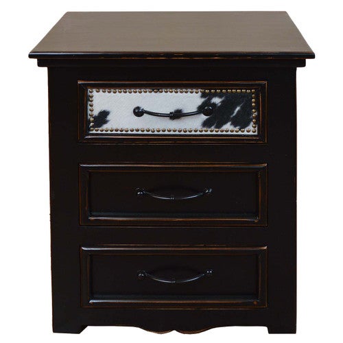 Black & White Cowhide Panel Nightstand