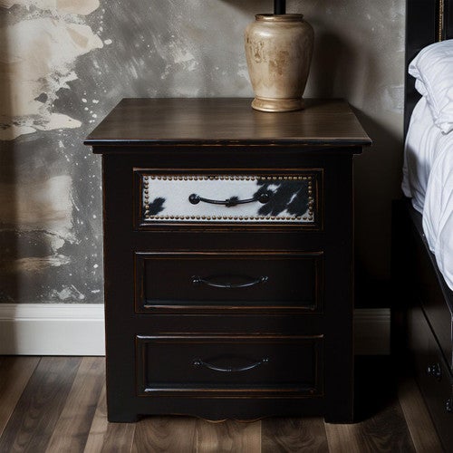 Black & White Cowhide Panel Nightstand Black & White Cowhide Panel Nightstand