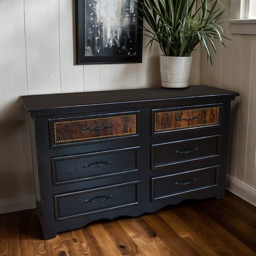 Brindle Cowhide Panel 6-Drawer Dresser