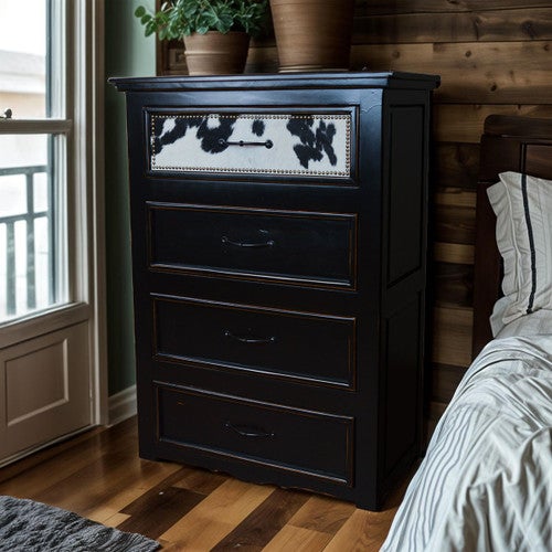 Black & White Cowhide Panel 4-Drawer Chest