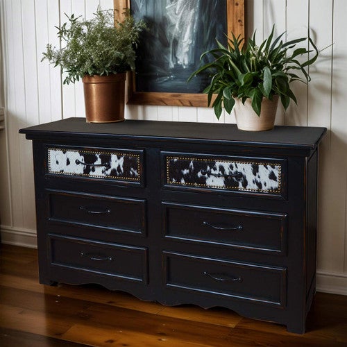 Black & White Cowhide Panel 6-Drawer Dresser