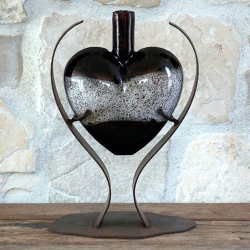 Stone Heart Art Glass Sculpture