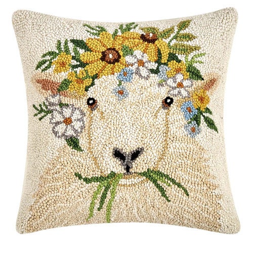 Meadow Sheep Hooked Pillow