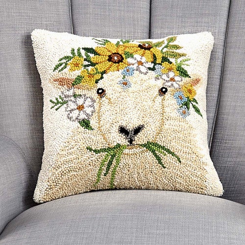 Meadow Sheep Hooked Pillow