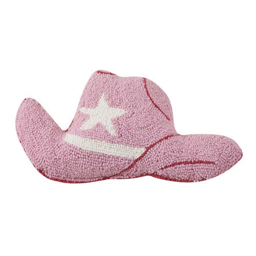 Western Cowgirl Hat Hooked Pillow