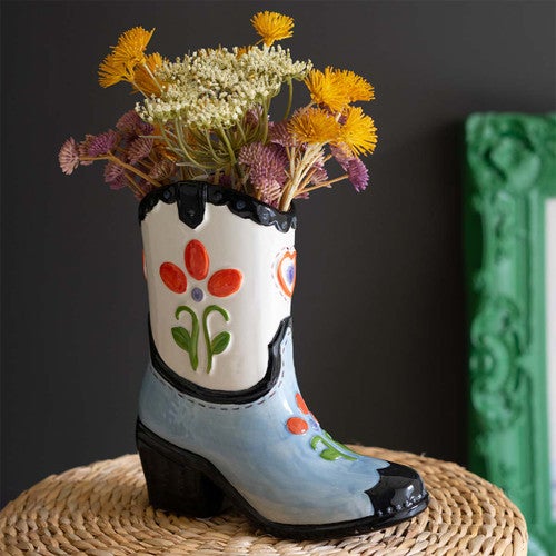 Western Boot Ceramic Vase