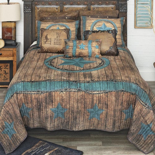 Turquoise Star & Barbed Wire Quilt Bedding