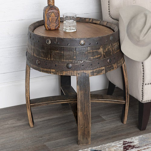 Reclaimed Tequila Barrel Round End Table