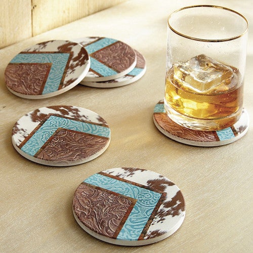 Aztec Cowhide Coasters - Set of 4