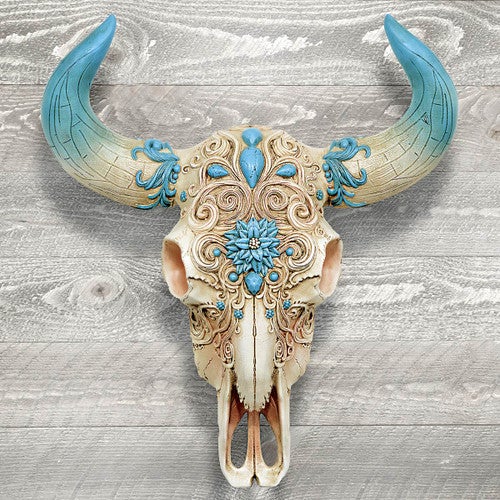 Turquoise Tribal Bison Skull Wall Hanging