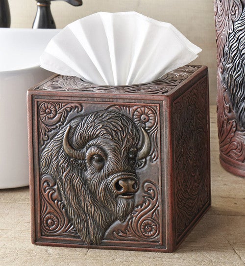 Buffalo Tooled Leather Tissue Box