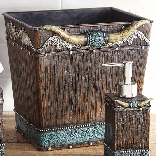 Tooled Longhorn Waste Basket