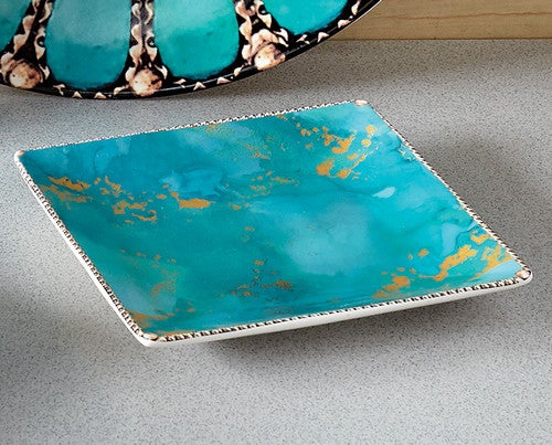 Turquoise Skyline Square Canape Plate