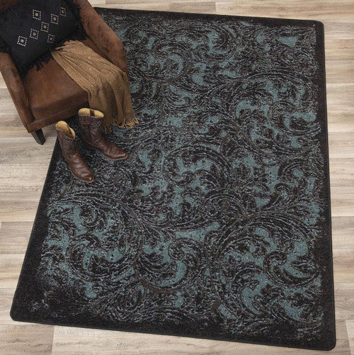 Turquoise Scroll Tooled Rug - 5 x 8