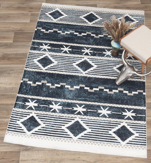 Southwest Diamonds Blue Rug - 8 Ft. Round