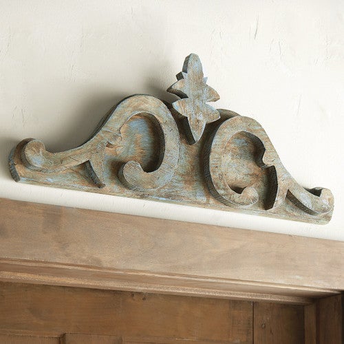 Weathered Scrolls Wood Topper - Turquoise