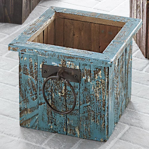 Southwestern Wood Storage Bin - Turquoise