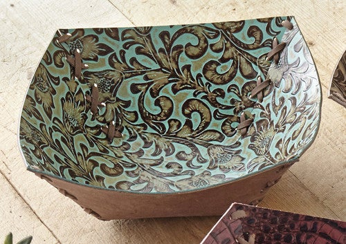 Tooled Leather Bowls - Turquoise
