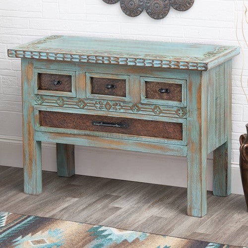 Taos Pueblo Turquoise Carved Buffet