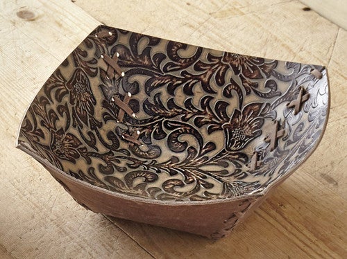 Tooled Leather Bowls - Brown